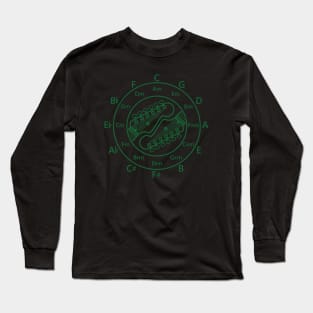 Circle of Fifths Electric Guitar Headstock Dark Green Long Sleeve T-Shirt